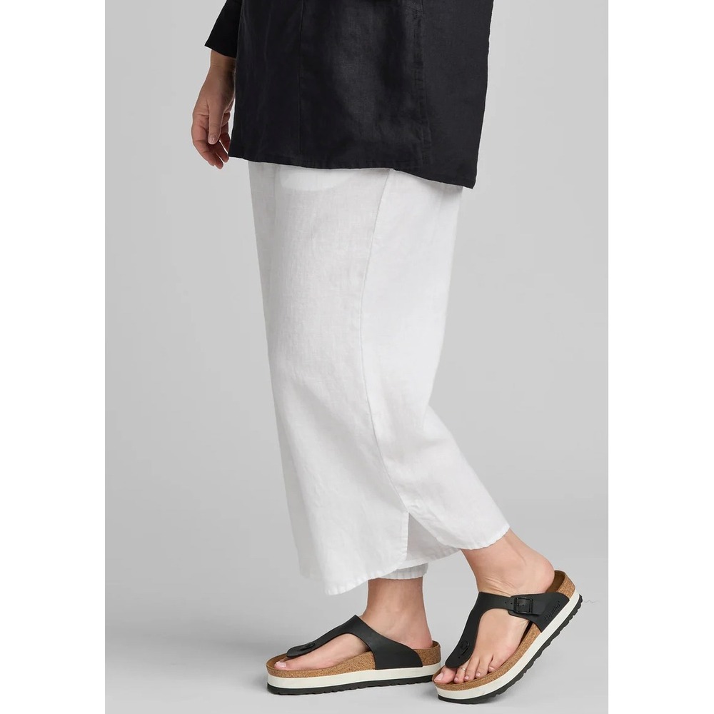 FLAX Airy Floods Linen White Pants Elastic Waist Women 1G Boho Coastal Lagenlook